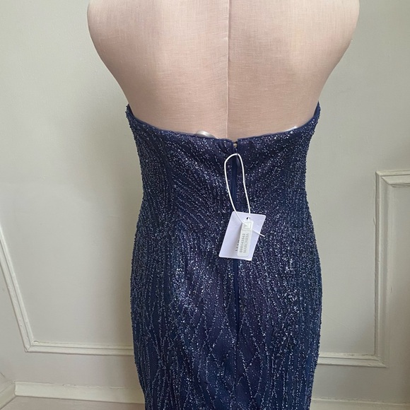 Marchesa Notte Navy Sequin Gown with Cape - Picture 8 of 16